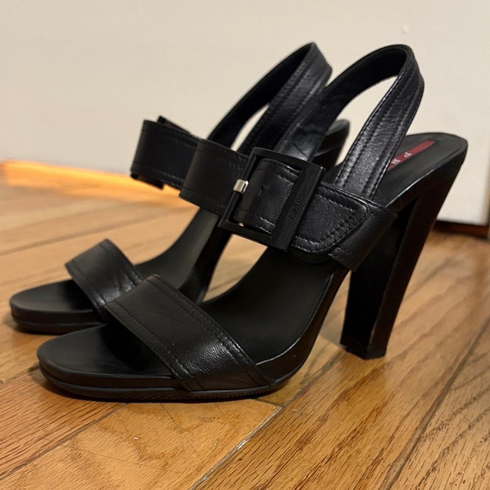 Prada black leather high heels